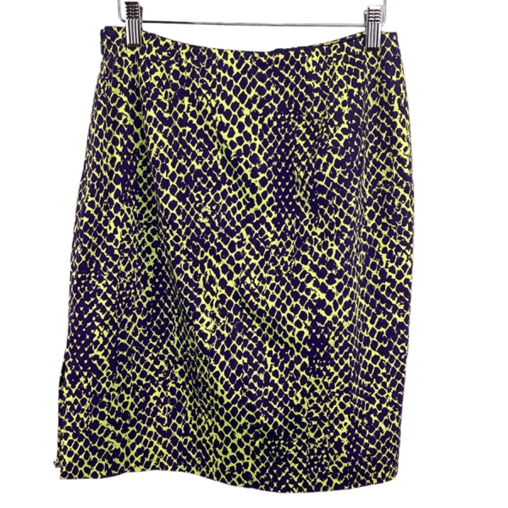 Linda Allard Ellen Tracy Straight Pencil‎ Skirt Size 4 Yellow Purple Snakeskin - Picture 6 of 7